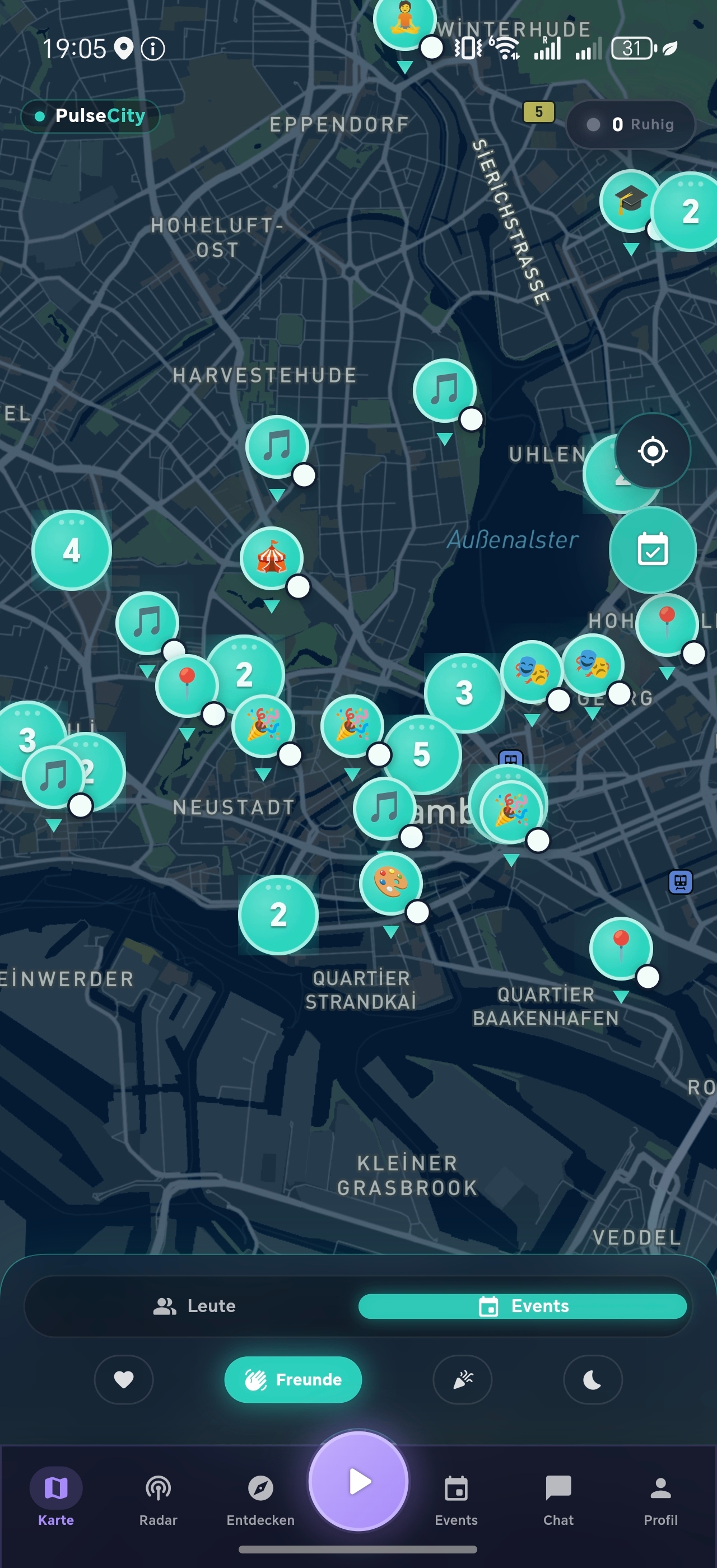 PulseCity Live-Event-Karte — echter App-Screen